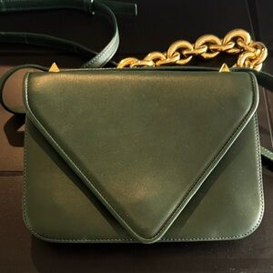 Bottega Veneta Green Crossbody Bag with Gold Chain